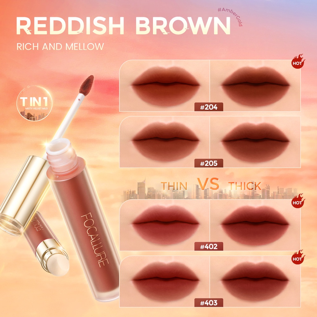 FOCALLURE AmberGold Velvet Matte Lip Clay 2 In 1 Multi-use Sponge Lip Brush Untuk Bibir FA210