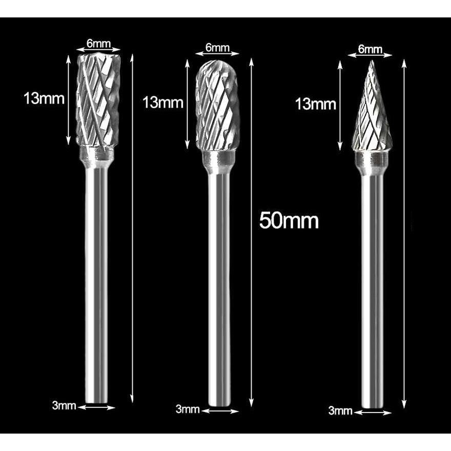 Set Mata Bor Tungsten Carbide Cone Spiral Bor Tuner Craft Ukir Kikir Kayu
