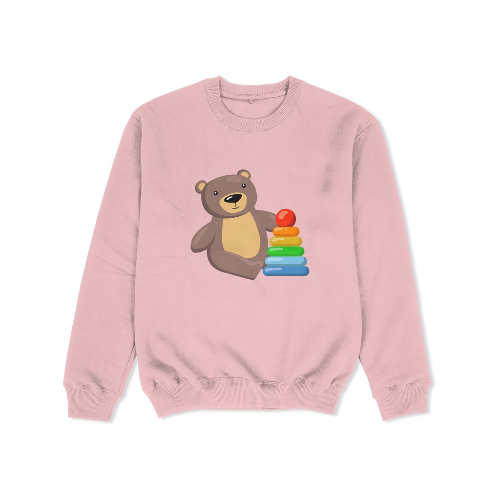 GKASWPNKBRBM224 Sweater Anak Gambar Hewan Bayi Beruang Bermain Sweater Anak Lengan Panjang Bahan Fle