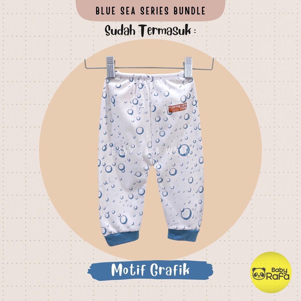 Serian Biru - 3 pcs Celana Panjang Bayi Baru Lahir 0 - 3 Bulan Blue Sea Series merk SNI Bolo - Bolo