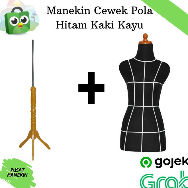 Manekin Cewek Pola Hitam Kaki Kayu | Manekin Wanita | Patung Display