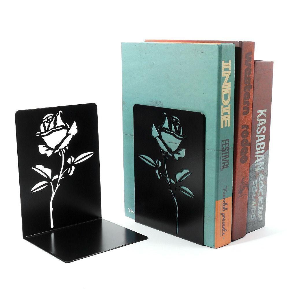 Top 2PCS/Set Bookends Hadiah Kantor Perlengkapan Sekolah Meja Organizer Berongga Keluar Besi Seni Kreatif Alat Tulis Buku Penyangga Rak