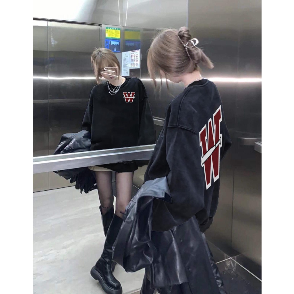 Sweater Lengan Panjang Baseball Big W Korean Style/Hoodie Oversize/Baju Wanita/Switer Wanita