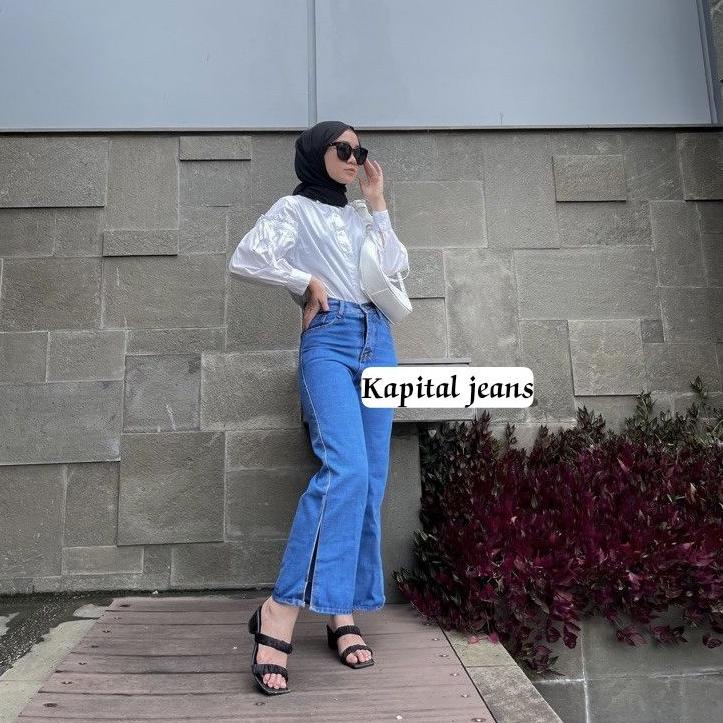 Terpercaya Kulot Jeans High Waist Premium // Kulot Jeans belah samping Hw Wanita