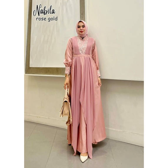 Nabila Maxy, GAMIW PESTA/GAMIS KONDANGAN SUPER CANTIK MEWAH MODIS MURAH FIT XXL LD 110 BAHAN SATIN VELVET MIX CERRUTY BABYDOLL OOTD