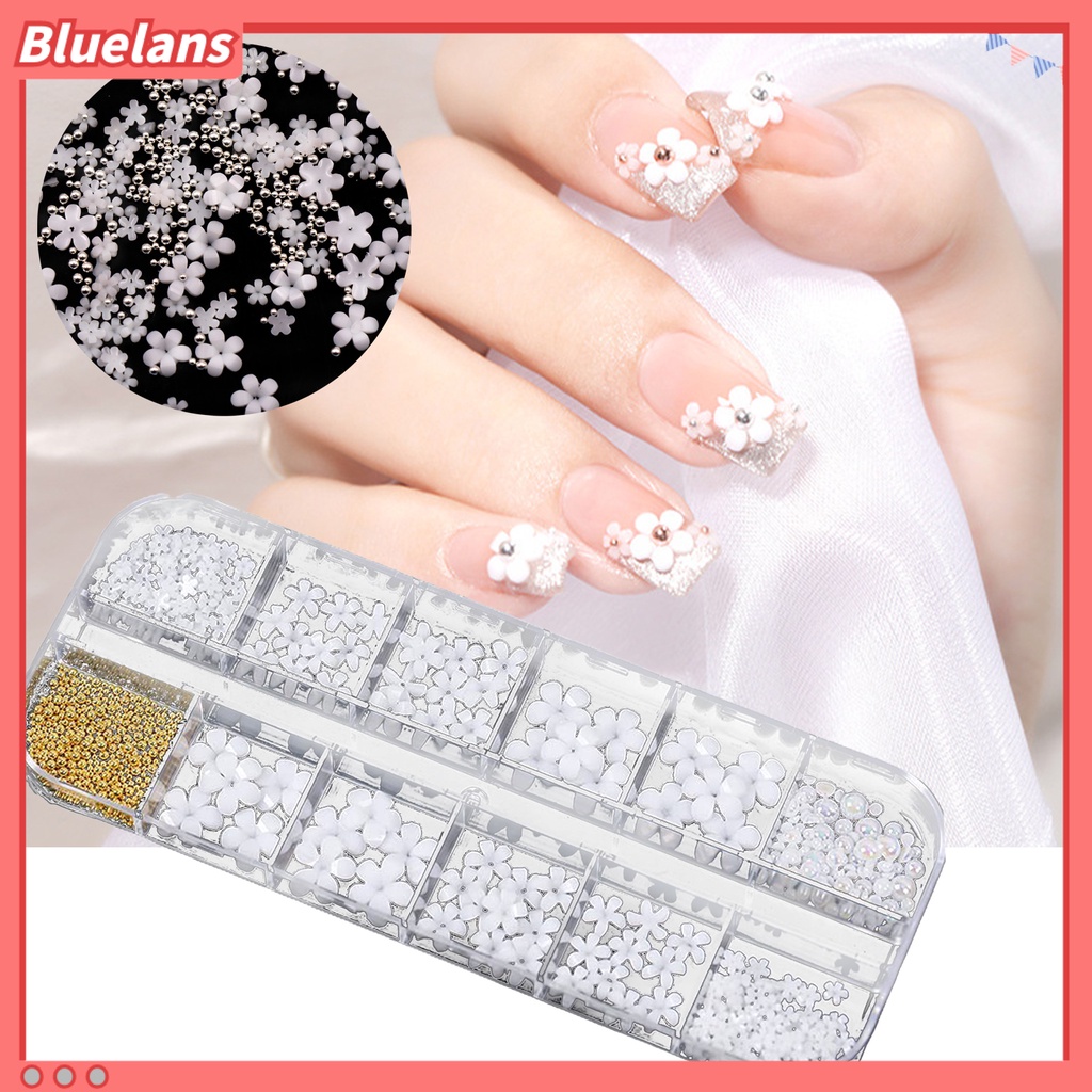 Bluelans Ornamen Kuku Motif Bunga Bahan Resin Warna Putih Untuk Dekorasi Manicure Salon