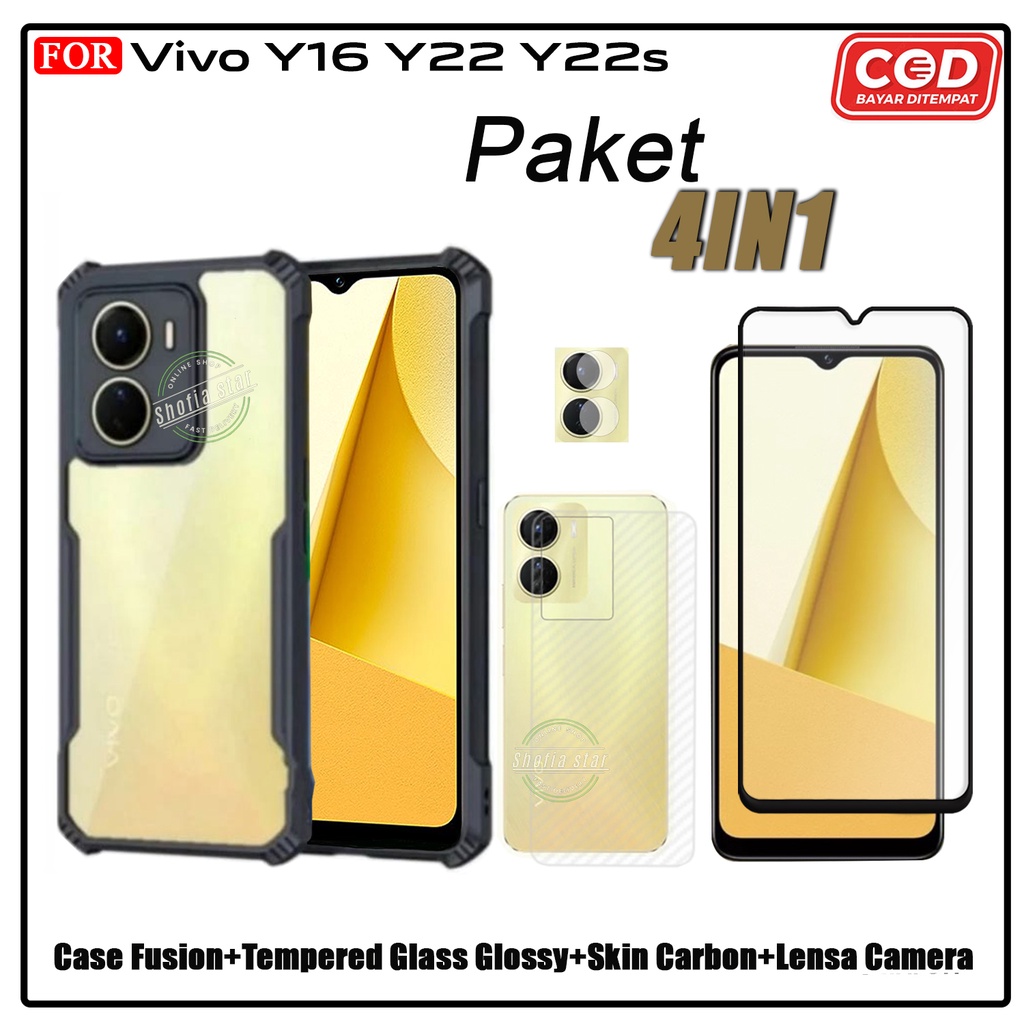 PAKET 4IN1 Case Vivo Y16 Y22 Y22s Y91 Y93 Y95 Softcase Fusion Shockproof Transparan Premium Protect Casing
