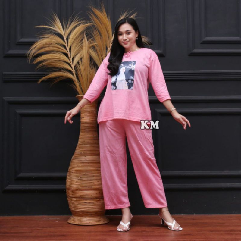 SETELAN KAOS PIYAMA WANITA JUMBO KEKINIAN TALI DEPAN ONE SET BAJU TIDUR TERMURAH TERBARU