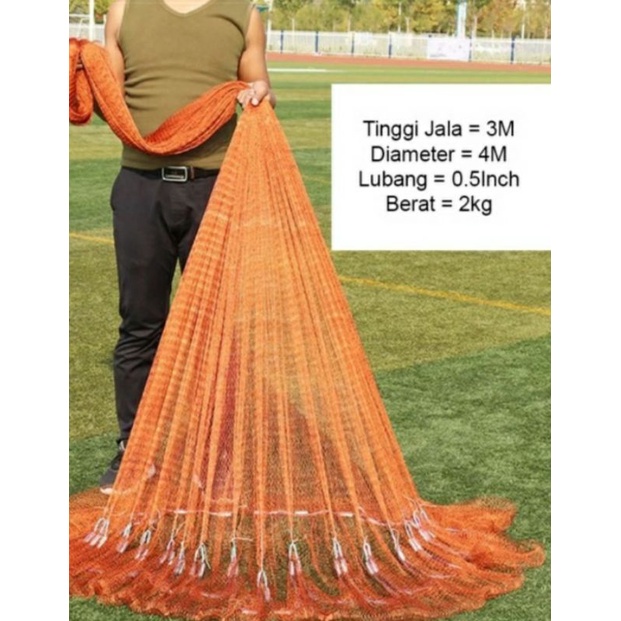 Jala Lempar Jaring Ikan
Bahan Jaring Kain
Tinggi Jaring = 3 Meter