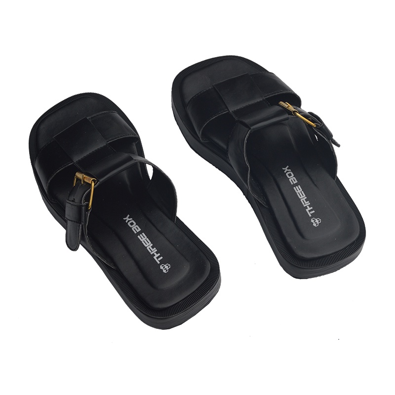 THREE BOX - Sandal Platform Slide Wanita Medium Jumbo - RHEA BLACK