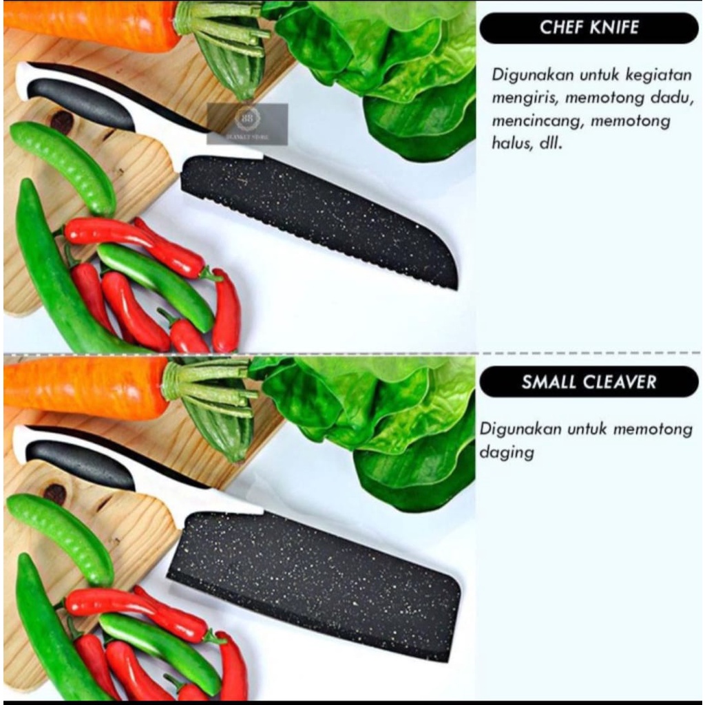 Set Pisau Dapur isi 5 pcs Pisau Dapur + Peeler Hitam J13