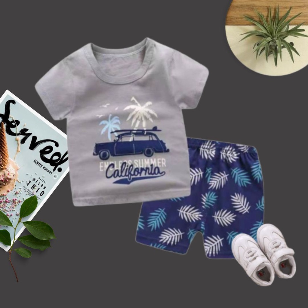 HappyOliver KIDS SUIT PENDEK H5 Setelan Anak Bahan Kaos Lengan + Celana Berkualitas Import cowok cewek NEW1