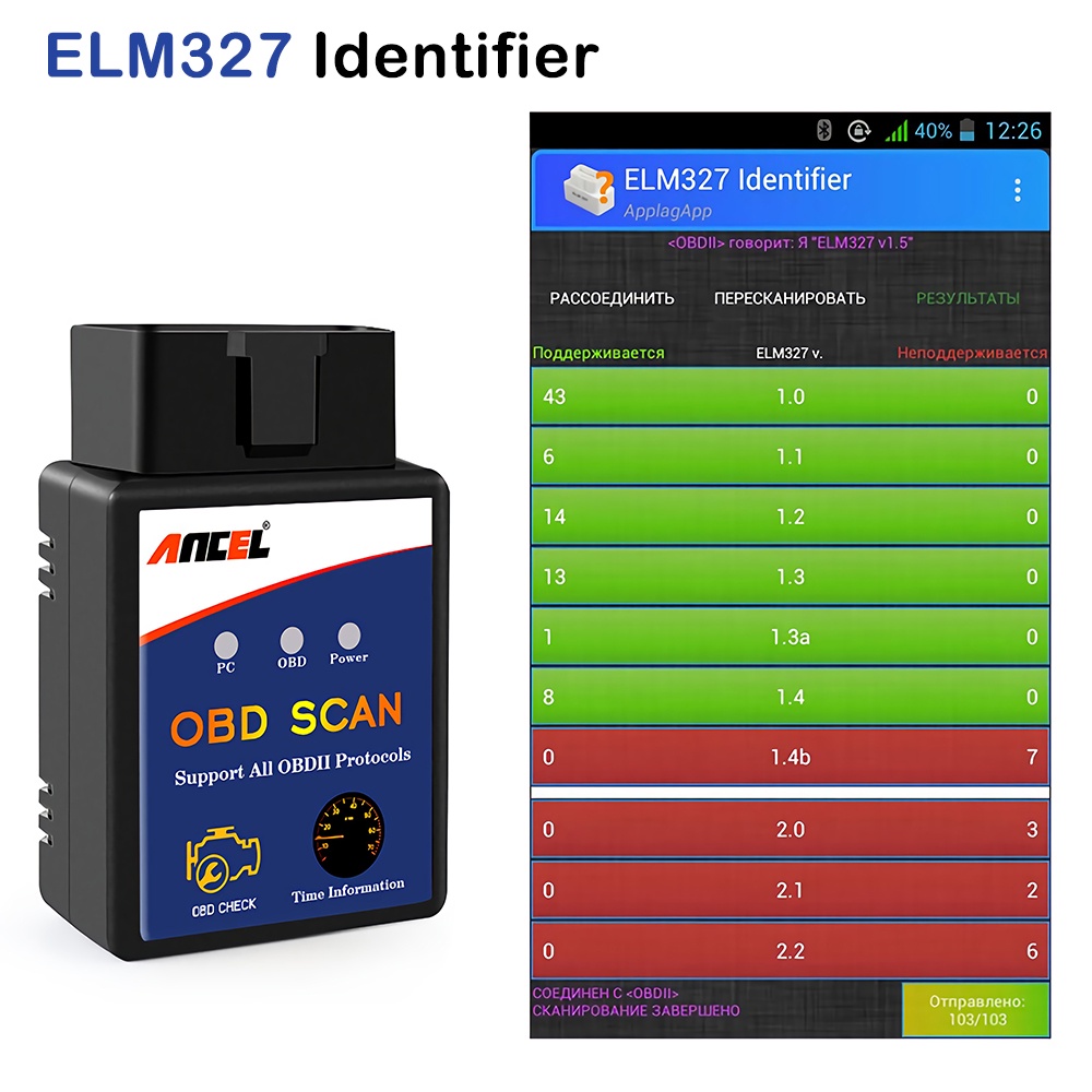 ANCEL ELM327 V1.5 Bluetooth Mobil Scanner Obd2 Alat Scanner Mobil Obd2 Scanner Car Scanner Obd2 Guage Odb2 Car Diagnostic Tool Obd Car Diagnostic Scanner Automotive Scanner  Check Engine For Universal Cars And Motorcycles HUD Display