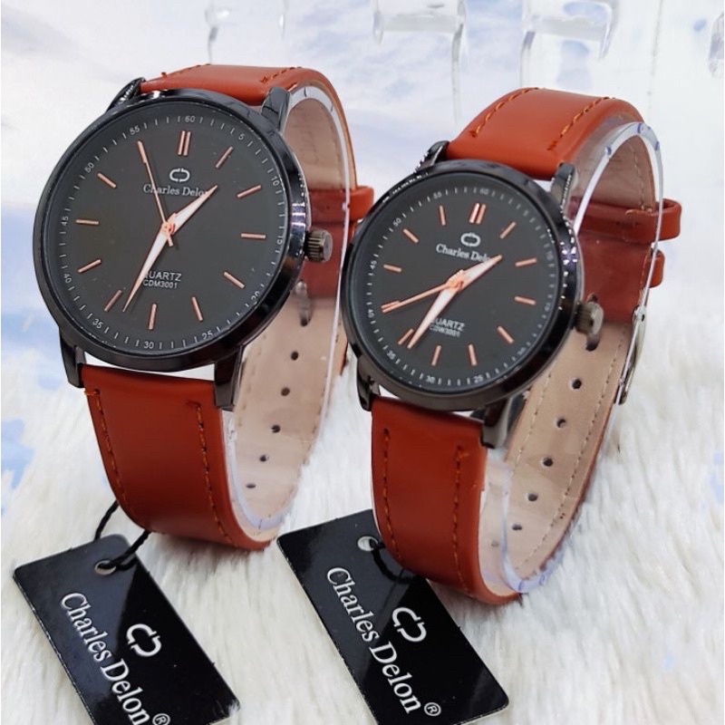 jam tangan couple charles delon kulit tipis original anti air