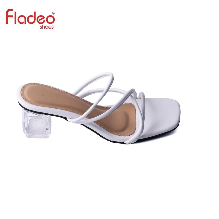 Siap Kirim.. Fladeo D21/LDH368-1WH/Sandal Heels Slide Wanita [ Hak Kaca ]