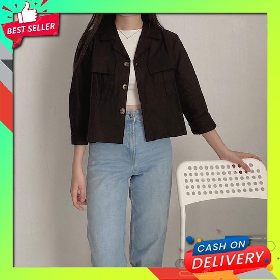 Egainajaaa - Kemeja Crop Lilac Top Womens Atasan Kemeja Kotak Lengan Pendek Style Korean Kemeja Wani