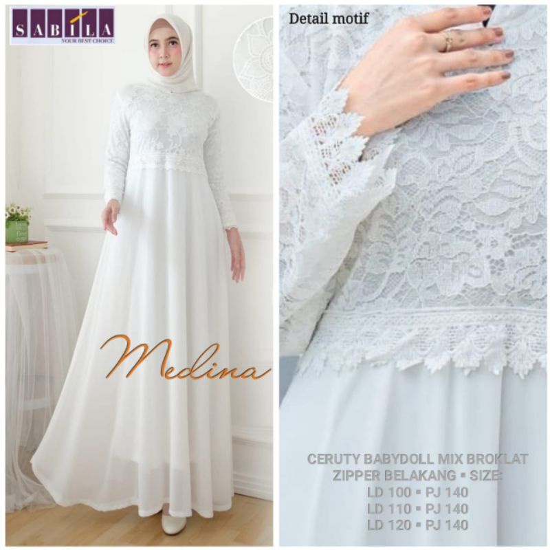 Medina Gamis Syar'i Putih Wanita Original by Sabila