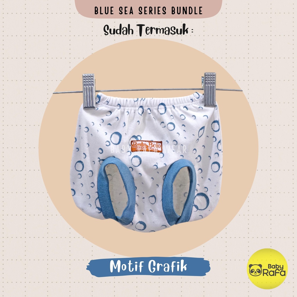 Serian Biru - 3 pcs Celana Pop Bayi Baru Lahir 0 - 3 Bulan Blue Sea Series merk SNI Bolo - Bolo