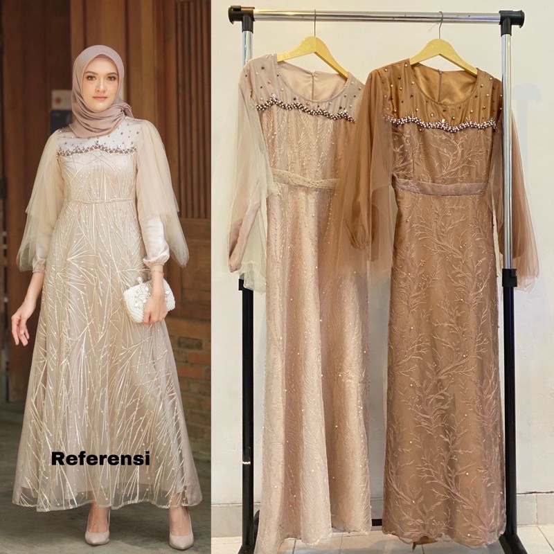 cantika dress by mawar (Ready stok) outfit kondangan dress bridesmaid lamaran brokat payet luna dres