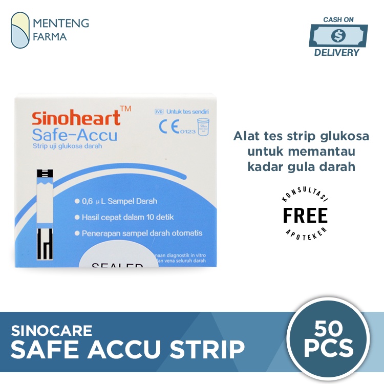 Sinocare Safe-Accu Strip Uji Gula Darah 50 Pcs - Tes Strip Gula Darah