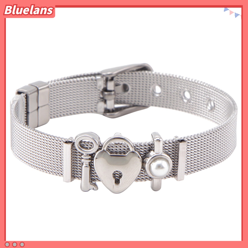 Bluelans Lady Mesh Stainless Steel Key Heart Padlock Charm Dress Bracelet Valentines Gift