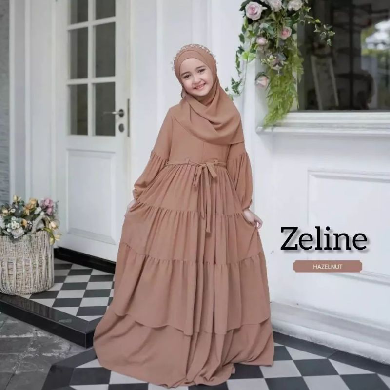 gamis anak perempuan kids set dress plus pasmina zeline