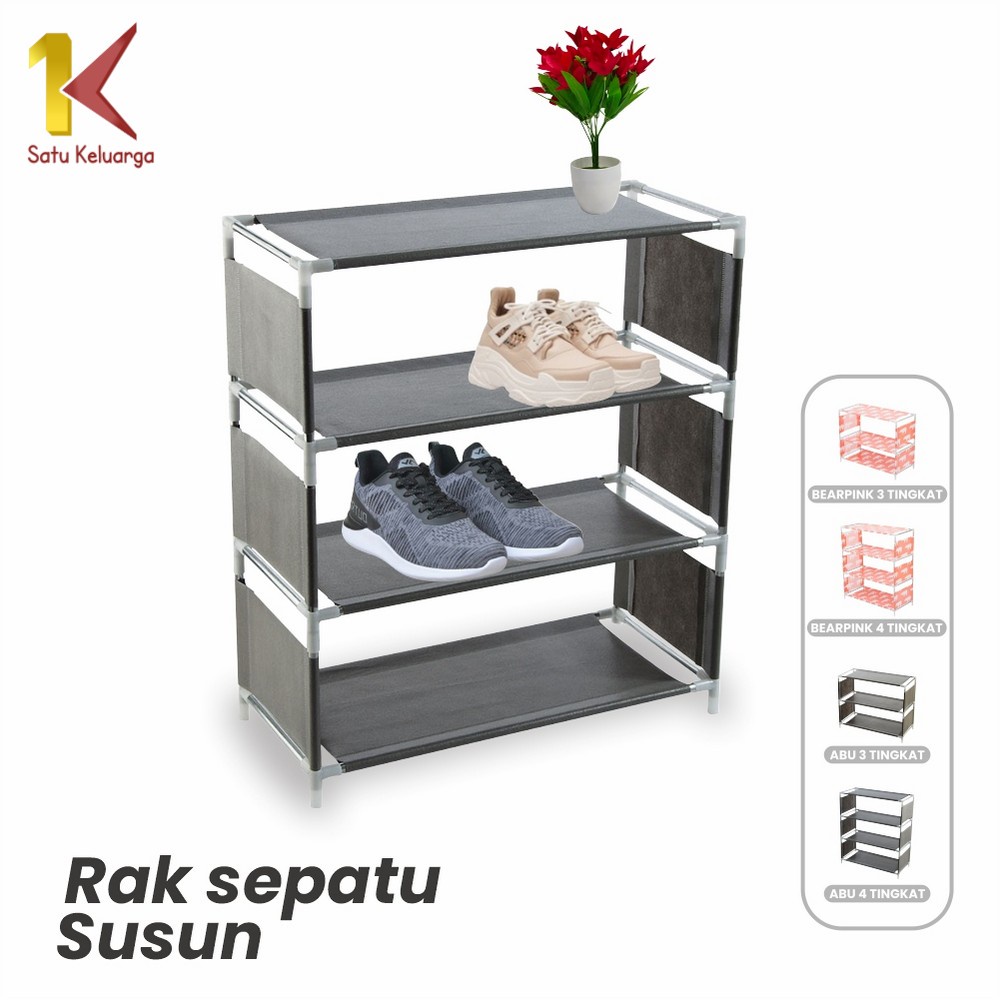 Satu Keluarga Rak Sepatu 3 Susun Serbaguna C98 Tempat Penyimpanan Sepatu Sandal Tingkat Motif Beruan