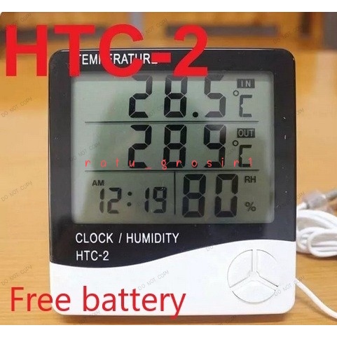 HTC-2 Thermometer Suhu Hygrometer Clock Temperature Humidity HTC-2