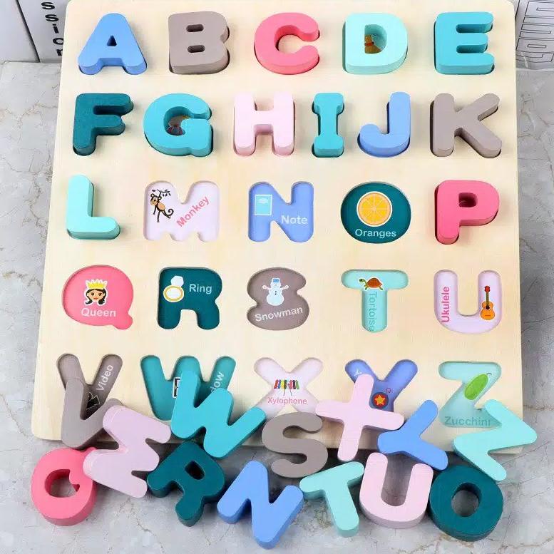 PHP.18Oc22o ◦ Ohye Chunky Puzzle Pastel Puzzle Alphabet Puzzle Angka Puzzle Alfabet Wooden Puzzle An