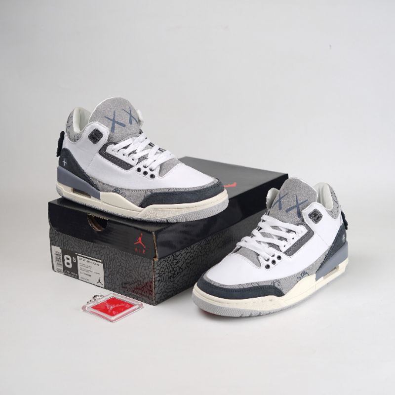 (OLK) Sepatu NIKE Air Jordan 3 Retro x KAWS White Grey