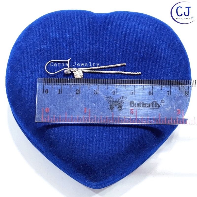 Anting Perak Asli Silver 925 Lapis Emas Model Agogo Panjang Love Ukir italy santa - Perhiasan Perak Wanita