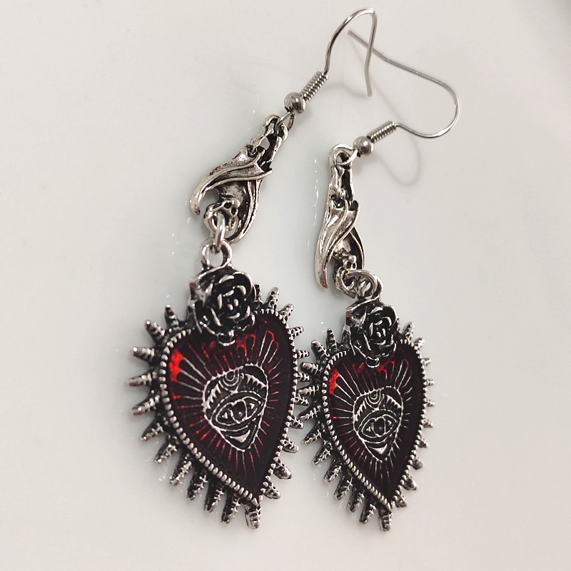 Anting Gantung Panjang Kait Gaya gothic punk Bentuk Hati / Kelelawar / Bunga Mawar Untuk Perhiasan Wanita