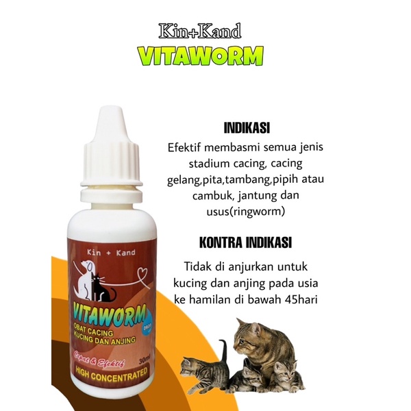 Kin kand VITAWORM DROP 30ml Obat Cacing Kucing Anjing Kitten