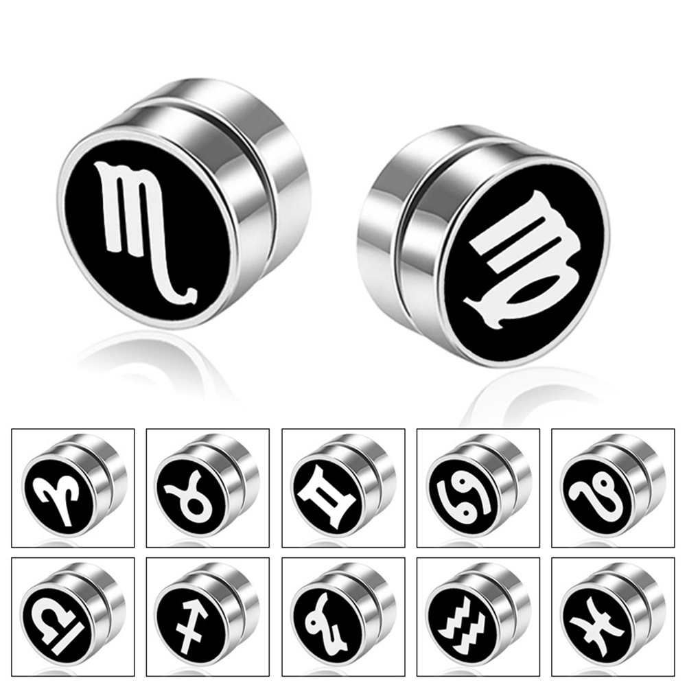 Anting Stud Magnet 12 Rasi Bintang Bahan Stainless Steel Gaya Korea Untuk Unisex