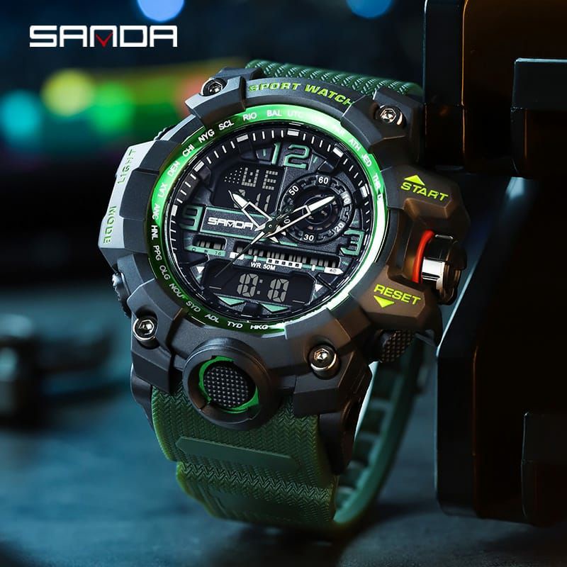 BIG SALE SANDA 3133 Jam Tangan Pria Digital Analog Tali Rubber Chronograph Anti Air