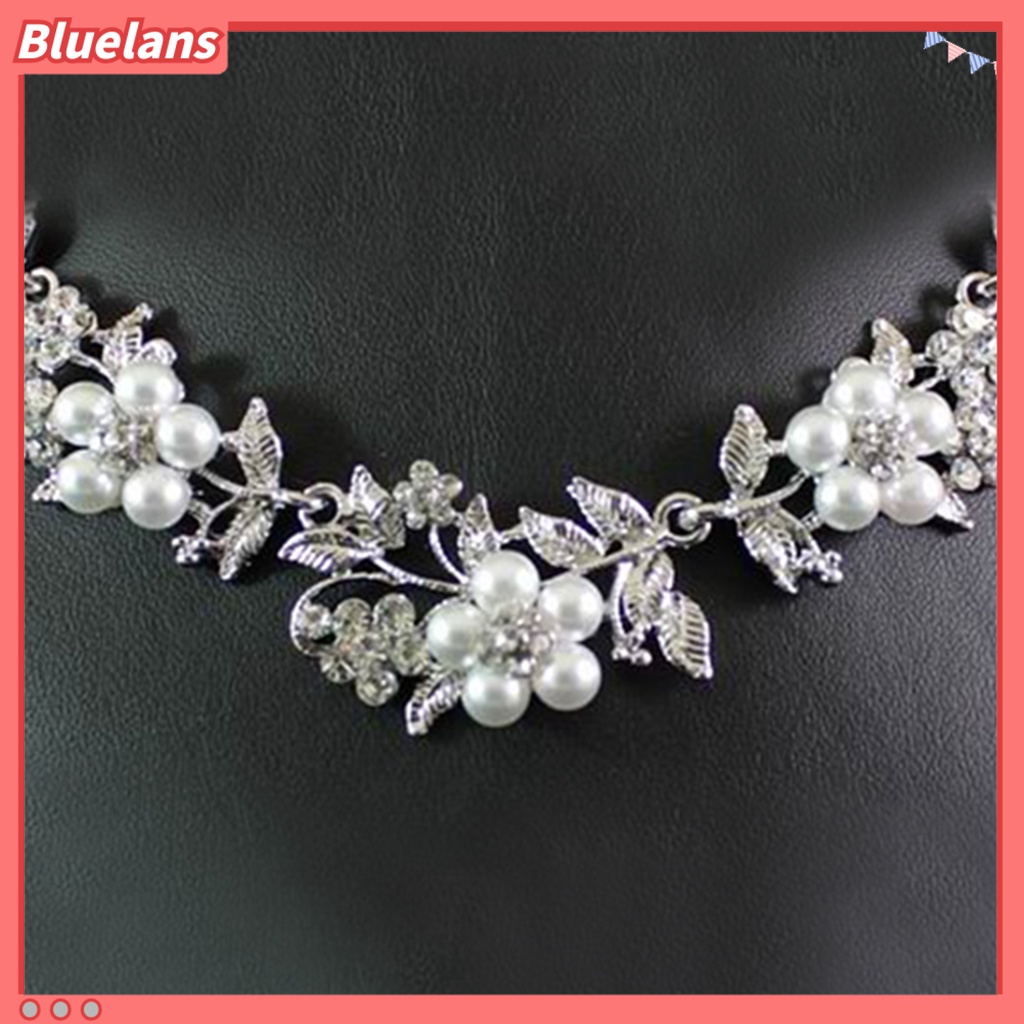 Bluelans 1 Set Necklace Eardrop Fashion Shiny Charming Faux Pearl Silver Plated Necklace Earrings for Women