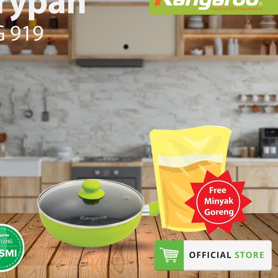 Special Price Kangaroo Frypan-Teflon-Wajan KG919 (Dengan Tutup Kaca) Diameter 24 cm