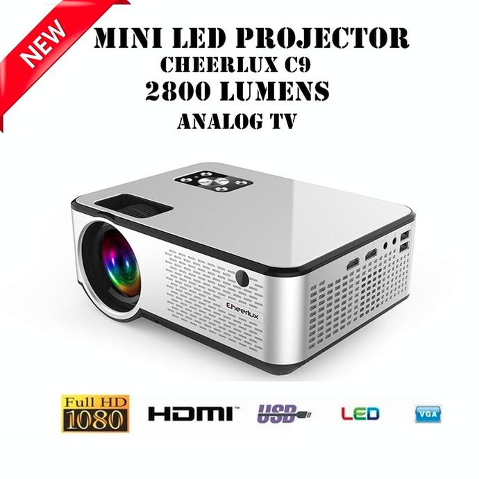 Cheerlux C9 Mini LED 2800 Lumens Projector Proyektor TV Tuner