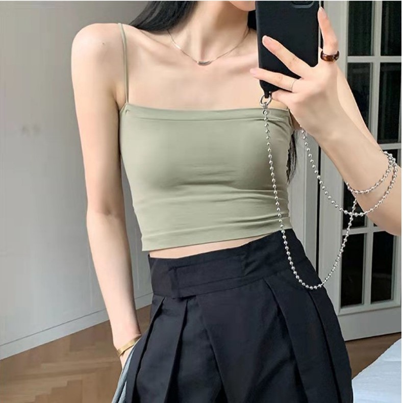 RSB BR279 Tanktop Bra With Cup Tank top Basic Wanita Square spaghetti Crop