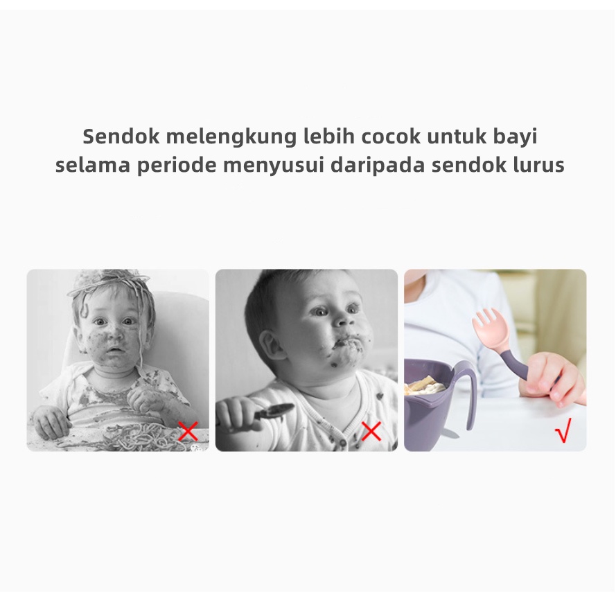 [SmallBell shop]2 In 1 Garpu + Sendok / Portable Bayi Sendok Garpu Belajar Makan Sendok Ditekuk Sendok Garp / Sendok garpu bengkok anak-anak / Sendok garpu bayi memutar bayi portabel