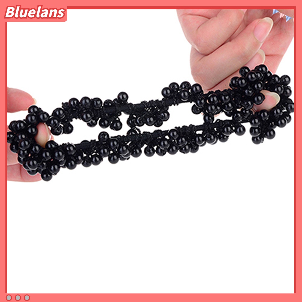 Bluelans Ikat Rambut Scrunchie Hias Manik-Manik Mutiara Imitasi Untuk Wanita