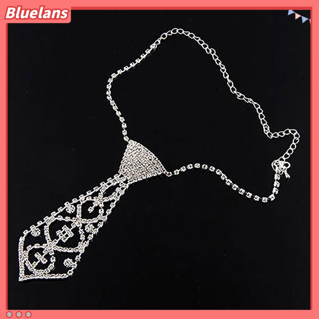 Bluelans Unisex Necklace Necktie Shape Rhinestone Inlaid Fashion Tie Hollow Out Chain Necklace Jewelry