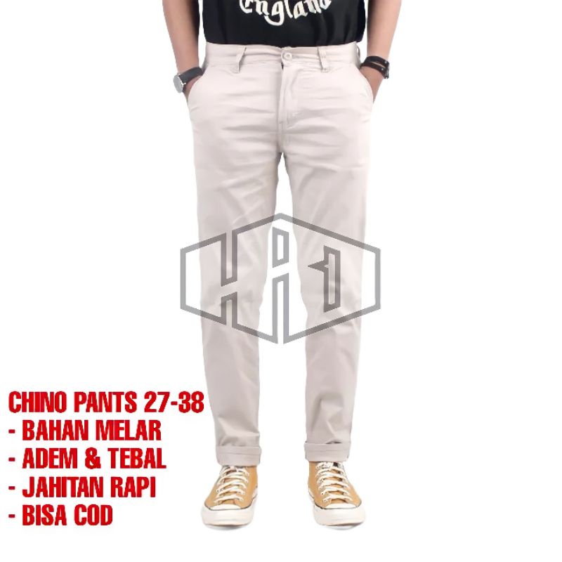 CELANA PRIA CHINO PANJANG Slimfit Kerja Harian Size 27-38 Santai Liburan Cowok Gentleman Boy Skinnyhtytth Formal Polos Hitam Abu Cream Mocca