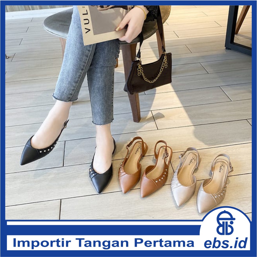 𝗘𝗕𝗦 ✅ SA013 Sandal Wanita Lancip Tali Belakang Kasual Santai Jalan Jalan Import Murah