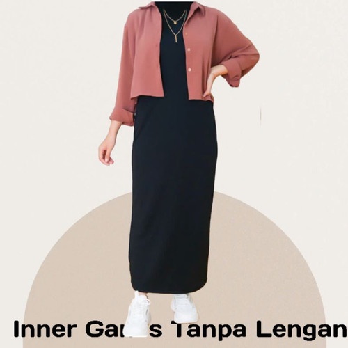 MANSET BAJU GAMIS LEKBONG SPAN HITAM / INNER SPAN INSPAN LONG DRESS