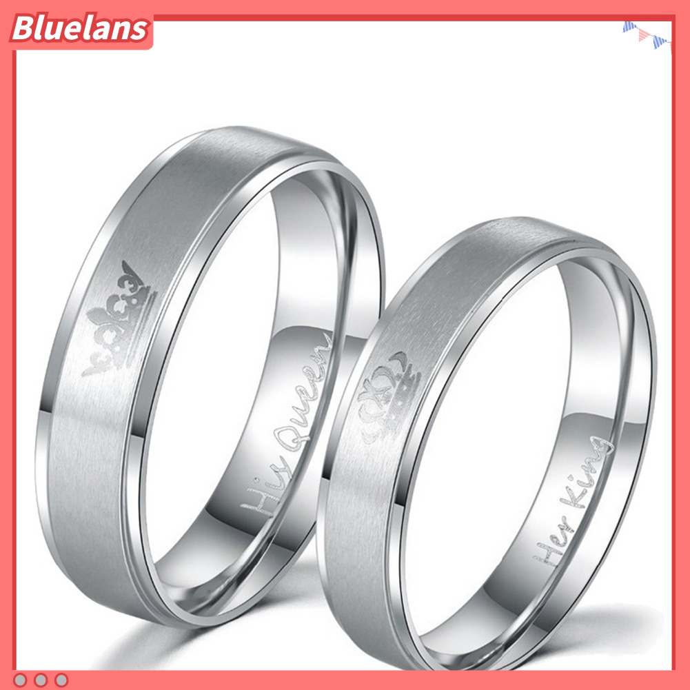 Cincin Pasangan Bahan Titanium Steel Desain Mahkota His Queen Her King Untuk Hadiah Valentine