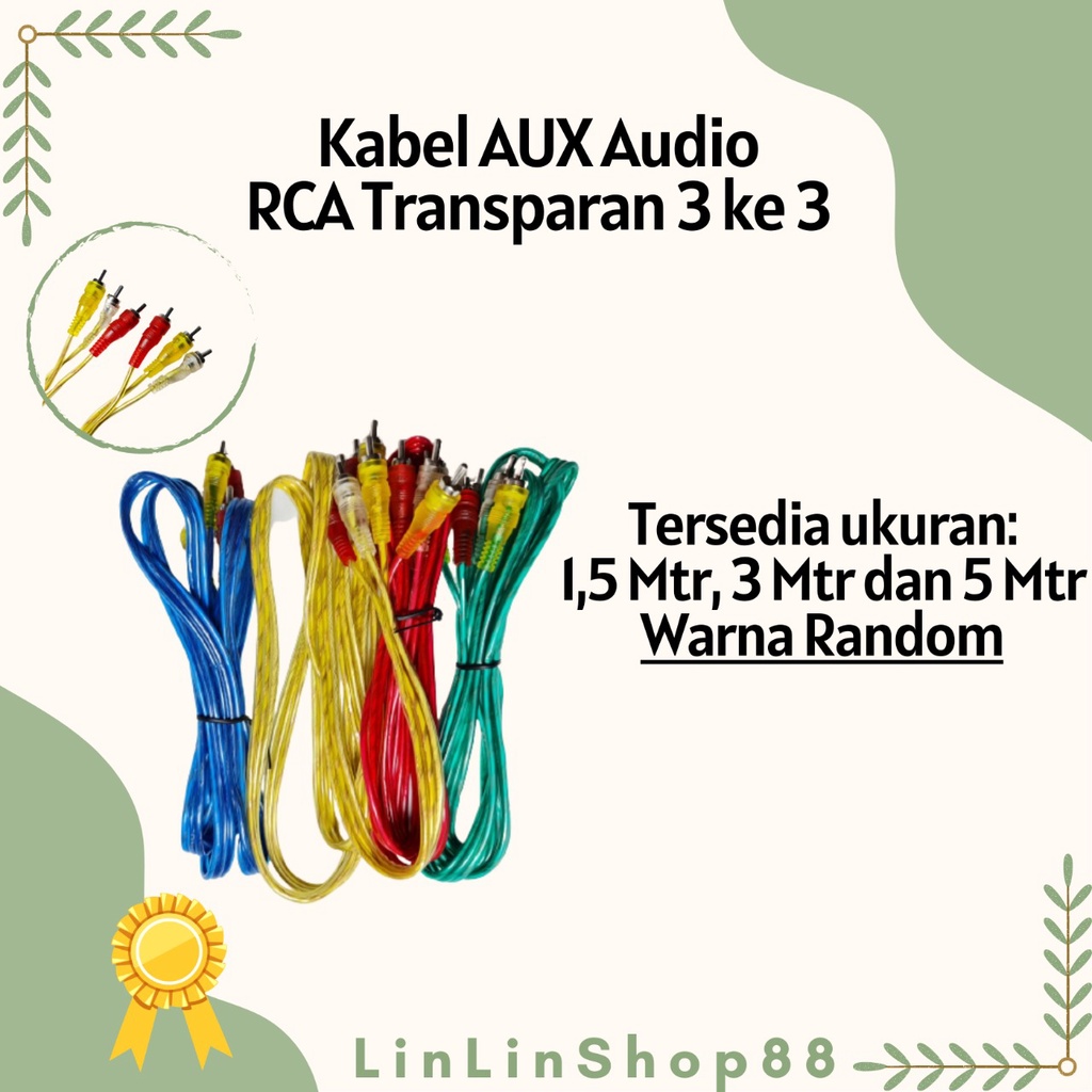 Kabel Aux Audio/RCA Transparan/ kabel audio rca 3 To 3 panjang1.5mtr/3mtr/5mtr