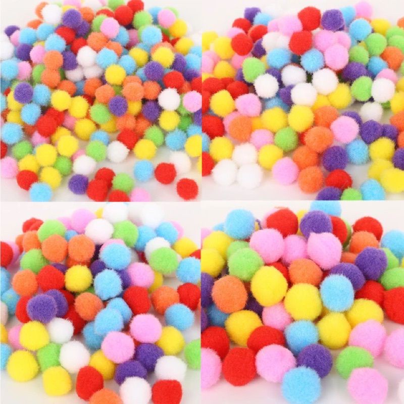 100pcs Pompom Aneka Ukuran - Bola Pompom - Pompom - Pom Pom - Pompom Benang - Pompom 1,5cm - Pompom 