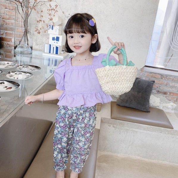 babyfit setelan baju anak perempuan blus dengan celana panjang flower al-1025r