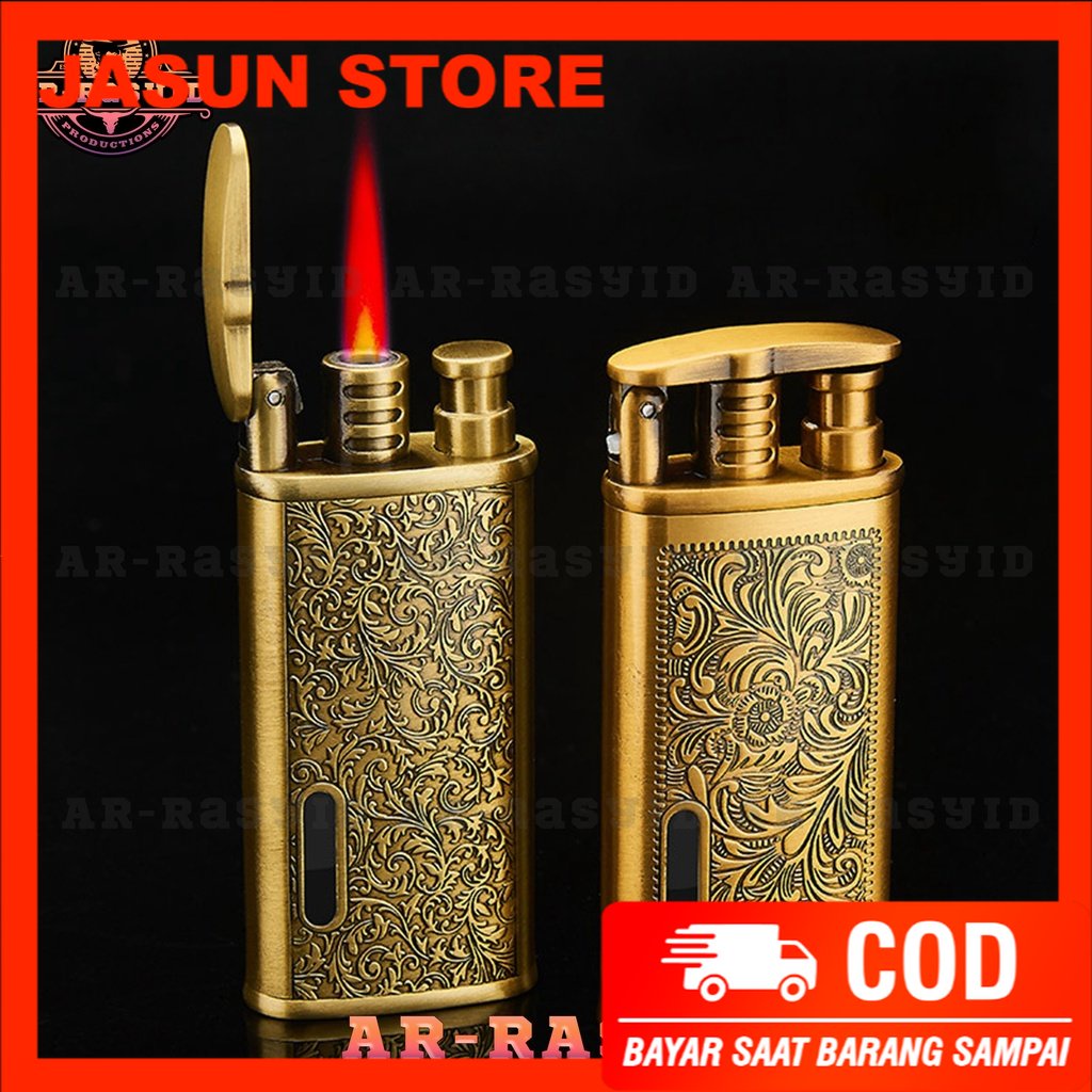 Bisa COD! Korek Api Bara Gas Lighter Motif Batik Ornamen Gold GRVT